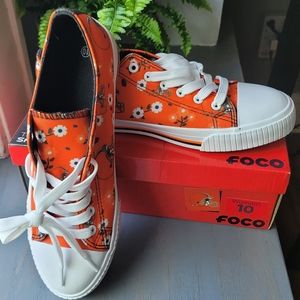 Women's Cleveland Browns FOCO Orange Flower Canvas Allover Shoes